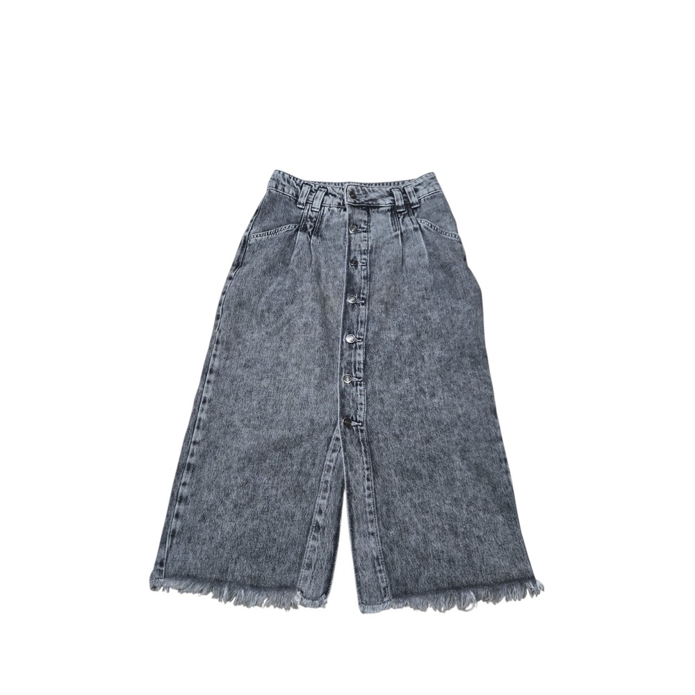 Free People We The Free Gray Acid Wash Denim Midi Skirt Button Front Size 28